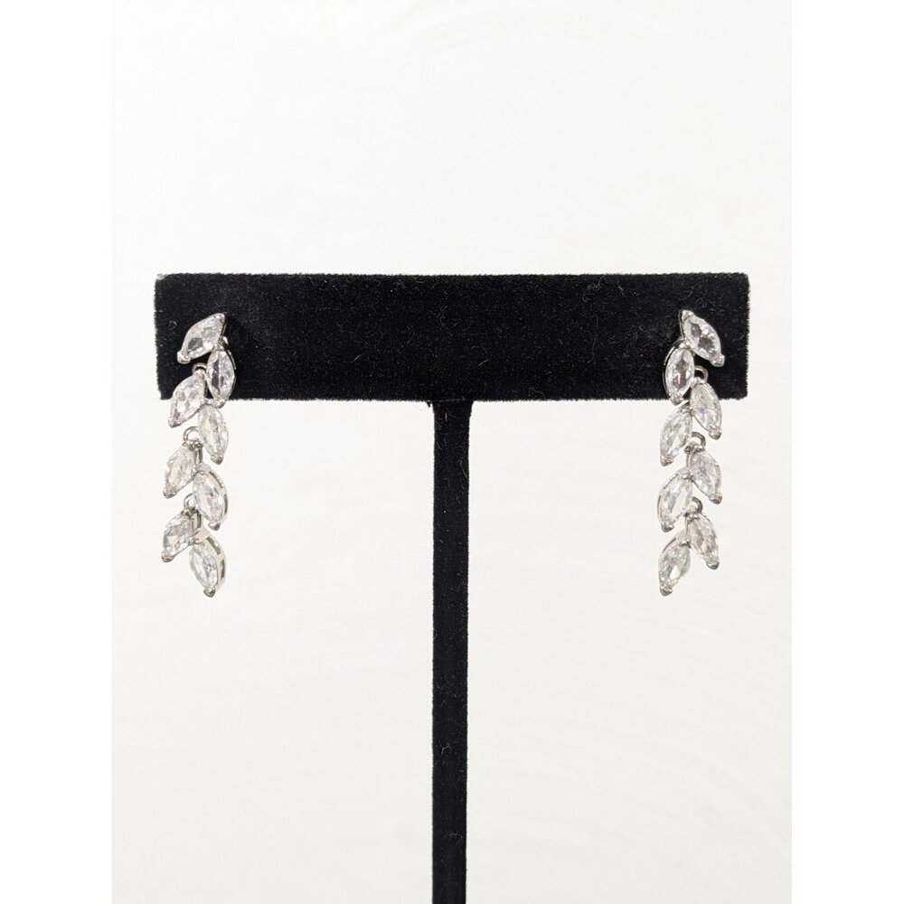JCM Silver Tone‎ Marquise CZ Leaf Drop Dangle Earrings Elegant Bridal
